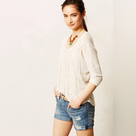 Anthropologie ‘Moth’ Crochet Linen Blend Pullover in Rust | Small - Picture 4 of 5